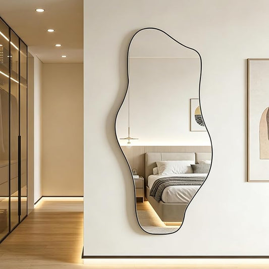 Irregular Mirror Full Length, 67"x31" Asymmetrical Tempered Glass Mirrors, Modern Large Organic Frameless Mirrors for Living Room Bedroom Hallway Entryway, Horizontal or Vertical Hanging