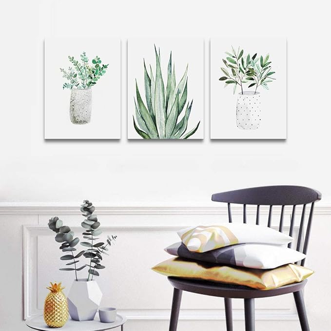 farmhouse Wall Art painting for dining room bathroom Abstract Canvas art family Wall decor for Bedroom kitchen Wall Decoration Living Room decor Green Leaf pictures Artwork for home walls 3 piece
