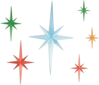 Stylor Mid Century Modern Decor - Whimsigoth MCM Retro 3D Star Wall Art Sculpture, Vintage Celestial Home Decor Accent, Plastic Starburst Decor (Set of 6)