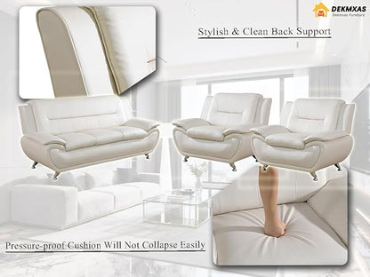 Living Room Furniture Sets, Creamy White Leather Sofa Couch for Apartment, Living Room Sofa Couches and 2 Chairs for Bedroom, Office
