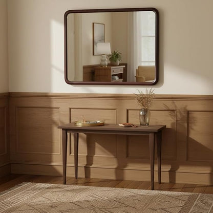 Bathroom Mirror for Wall,Wood Rectangle 30 x 40 inch Hanging Vatiny Tempered Dark Walnut Mirrors with Rounded Corner for Living Room,Bedroom,Entryway
