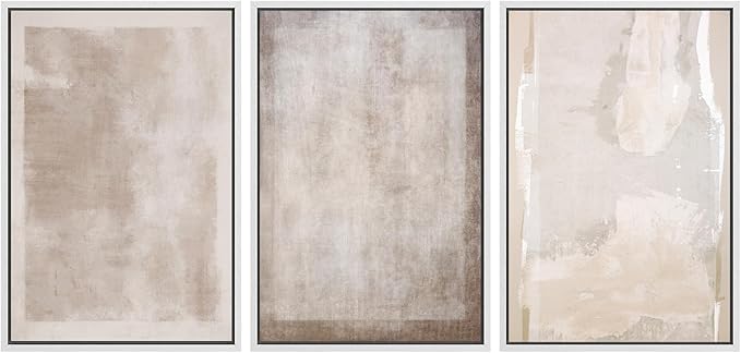 SIGNLEADER Framed Canvas Print Wall Art Set Soft Abstract Beige and Taupe Minimalist Texture Illustrations Boho Decorative for Living Room, Bedroom, Office - 16"x24"x3 WHITE