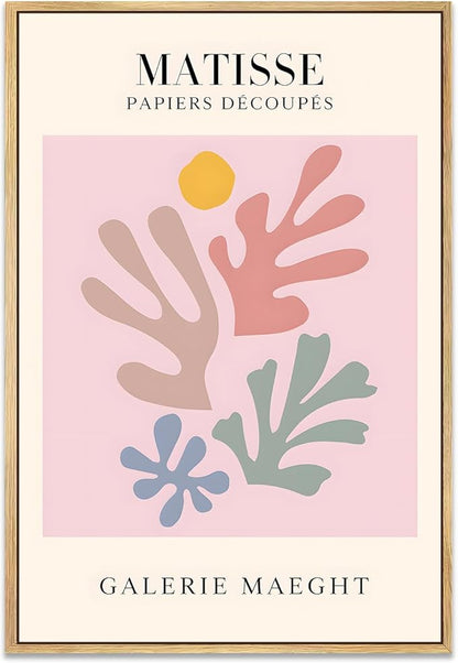 Zzuyi Henri Matisse Pink Framed Wall Art,Abstract Botanical Matisse Canvas Wall Decor,Minimalist Classic Decor Aesthetic for Living Room,Bedroom,Bathroom 16x24in