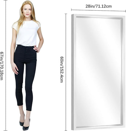 60"x28" Brushed Silver Bathroom Mirror, Large Rectangular Mirror for Wall, 0.6" Thickened Deep Frame Mirrors for Bathroom Sink, Shatterproof Tempered Glass, Antirust, Horizontally or Vertically
