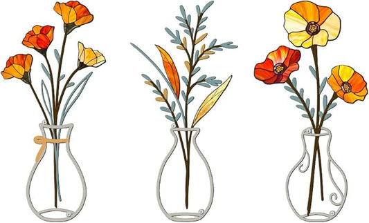 Tumwisk 3 Pieces Metal Flowers Wall Arts - Minimalist Orange Flower Wall Decor for Rustic Farmhouse Kitchen Bedroom Living Room Vintage Decorative Floral Art Housewarming Gifts