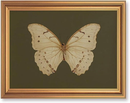 JLTULT Gold Frame White Butterfly Wall Art Print on Dark Green Background, Vintage Framed Wall Decor for Living Room, Bedroom, Office 8x10 Inch Fade-Resistant Print Easy to Hang