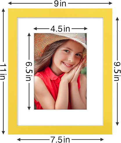 Vittanly 8x10 Picture Frames Set of 9, Shatter Resistant Plexiglass, Display 5x7 Pictures with Mat or 8x10 without Mat, Photo Frames for Wall or Tabletop, Engineered Wood, Yellow