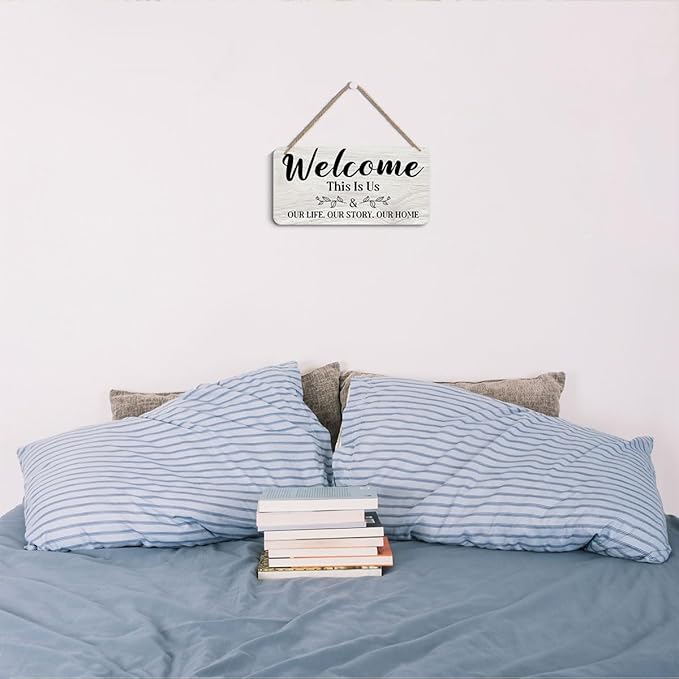 This is Us Our Life Our Story Our Home Wall Decor, Vintage Wooden Wall Decoration Family Hanging Sign for Living Room Front Door, New Home Decor Housewarming Gifts
