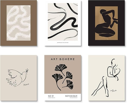 Habseligkeit Brown Master Posters for Room Aesthetic, Minimalist Abstract Wall Poster, Retro Room Decor Aesthetic Vintage Prints for Wall Decor Unframed, 11x14in, Set of 6