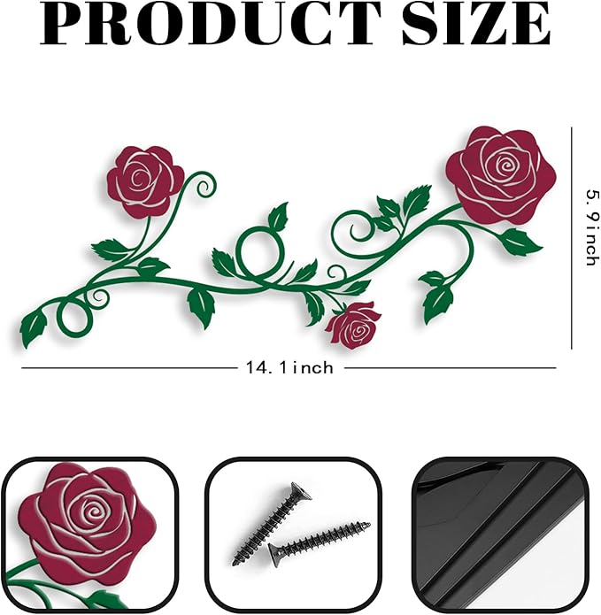Pinetree Art 2 Pieces Metal Flower Wall Art Modern Vintage Rose Floral Branch Wall Decor for Living Room Hallway Bathroom (Red)