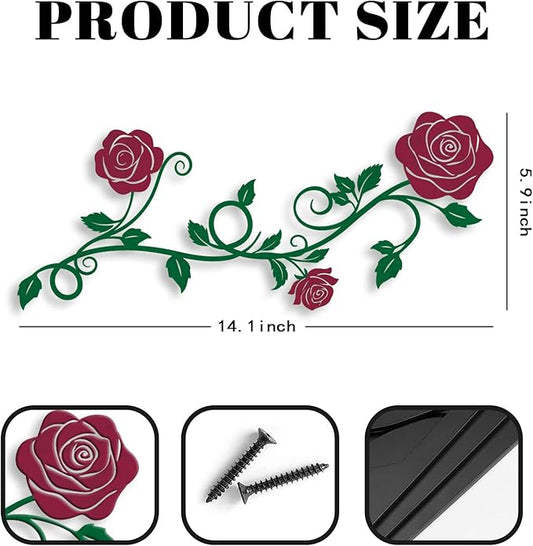 Pinetree Art 2 Pieces Metal Flower Wall Art Modern Vintage Rose Floral Branch Wall Decor for Living Room Hallway Bathroom (Red)