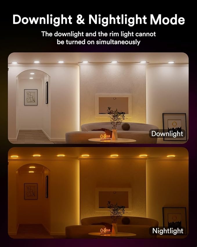 Lumary RGBAI Smart Recessed Lighting 4 Inch with Gradient Accent and Night Ring, 9W 780LM WiFi Canless Wafer Downlight with Junction Box, LED Downlight Work with Alexa/Google Assistant/Siri, 4PCS
