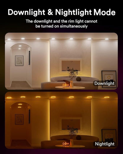Lumary RGBAI Smart Recessed Lighting 4 Inch with Gradient Accent and Night Ring, 9W 780LM WiFi Canless Wafer Downlight with Junction Box, LED Downlight Work with Alexa/Google Assistant/Siri, 4PCS