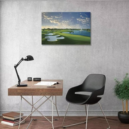 Blue Monster Golf Course Canvas Wall Art for Living Room Bedroom Bathroom Home Decorations Paintings Golf Course Picture Poster Framed Artwork Ready to Hang(18''H x 24''W)