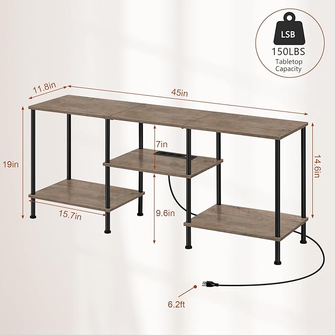 50 inch TV Stand for Living Room Small Entertainment Center with Storage Shelf & Power Outlets, Modern Farmhouse TV Console Table Media Cabinet for Bedroom, Rustic Grey