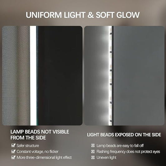 Arched LED Bathroom Mirror, 55"x28" Arch Framless Backlit Mirror with Lights Vanity Mirror for Makeup, Anti-Fog, Dimmable, 3-Color, Memory Function, IP65 Waterproof, UL Listed, Horizontal-Left