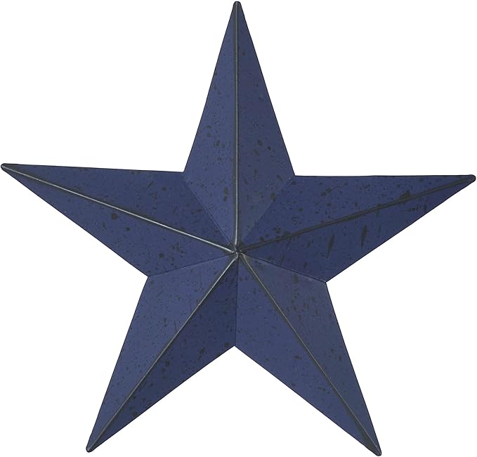 VHC Brands Patriotic Faceted Metal Star Navy Wall Hanging 8x8, Independence Day Decor, American Star Design, Distressed Appearance Metal Wall Hanging