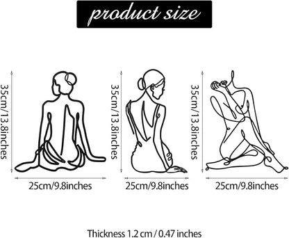 Photect 3 Pcs Metal Wall Art Decor Minimalist Abstract Woman Wall Art Metal Modern Line Drawing Decor Female Single Line Home Hanging for Bedroom Bathroom Living Room Housewarming(Vintage,Black)