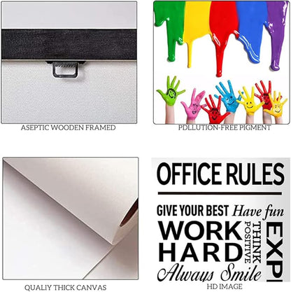 Black and White Inspirational Quote Office Rules Canvas Poster Motivational Print Paintings for Home Office Wall Art Decoration Wooden Framed Ready to Hang-24 x 36 inches