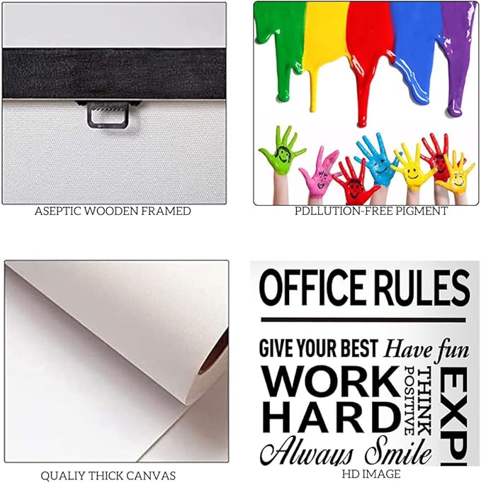 Black and White Inspirational Quote Office Rules Canvas Poster Motivational Print Paintings for Home Office Wall Art Decoration Wooden Framed Ready to Hang-18 x 24 inches
