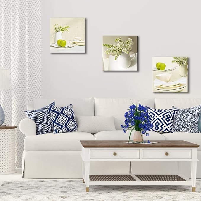 Wieco Art Elegant Life Canvas Prints Wall Art Grace Flowers Pictures Photo Paintings for Bedroom Bar Home Decorations Modern 3 Panels Stretched and Framed Decorative Green Floral Giclee Artwork