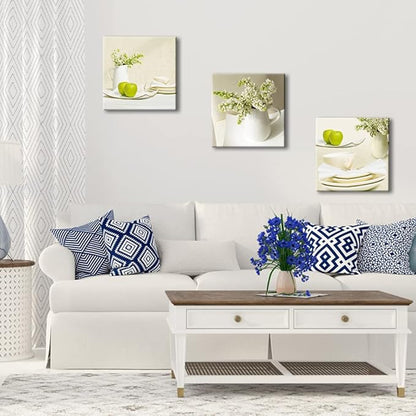 Wieco Art Elegant Life Canvas Prints Wall Art Grace Flowers Pictures Photo Paintings for Bedroom Bar Home Decorations Modern 3 Panels Stretched and Framed Decorative Green Floral Giclee Artwork