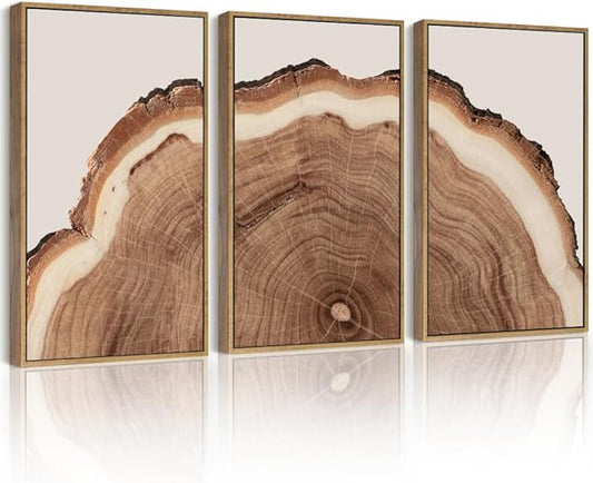 Drsoum Vintage Retro Tree Rings Wood Framed Wall Art Modern Wood Stump Nature Rustic Artwork Bedroom Living Room Ready to Hang 12x16in Natural Framed
