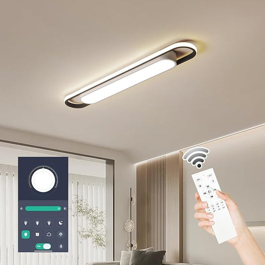 Dimmable LED Ceiling Light Modern Linear LED Ceiling Lamp 36.2" Smart Semi Flush Mount Wraparound Shape Lighting Fixture with Remote Control for Kitchen Dining Room & Laundry (50W)