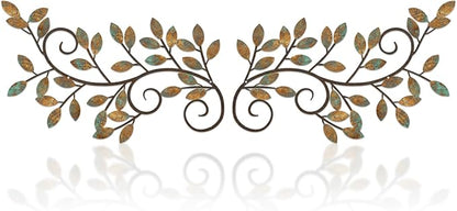 ESTART 2 Pieces Metal Tree Leaf Wall Decor Vine Olive Branch Leaf Wall Art Ornament Wall Hanging Sign for above Door, Living Room, Bathroom, Office, Indoor and Outdoor Decoration (Rusty Color)