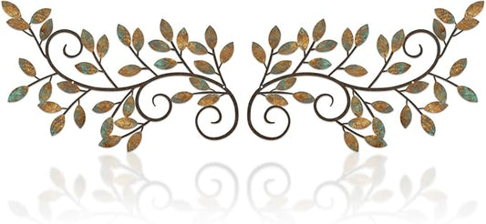 ESTART 2 Pieces Metal Tree Leaf Wall Decor Vine Olive Branch Leaf Wall Art Ornament Wall Hanging Sign for above Door, Living Room, Bathroom, Office, Indoor and Outdoor Decoration (Rusty Color)