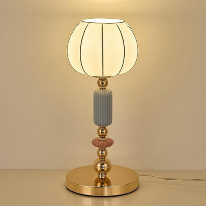 Modern Imitated Silk Table Lamp Plug in Metal Base Desk Light with Plug Cord Switch for Bedroom Bedside Living Room