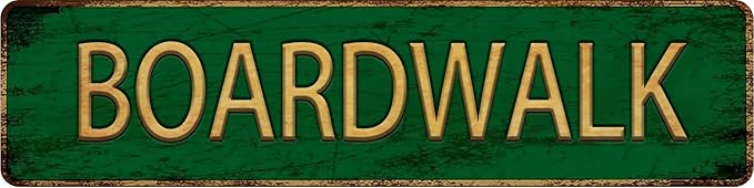 Vintage Metal Tin Sign BOARDWALK 4''x16'' inch, Street Sign for Home, Restaurant, Bar, Cafe, Garage - Retro Wall Decor Plaque