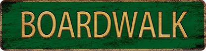 Vintage Metal Tin Sign BOARDWALK 4''x16'' inch, Street Sign for Home, Restaurant, Bar, Cafe, Garage - Retro Wall Decor Plaque