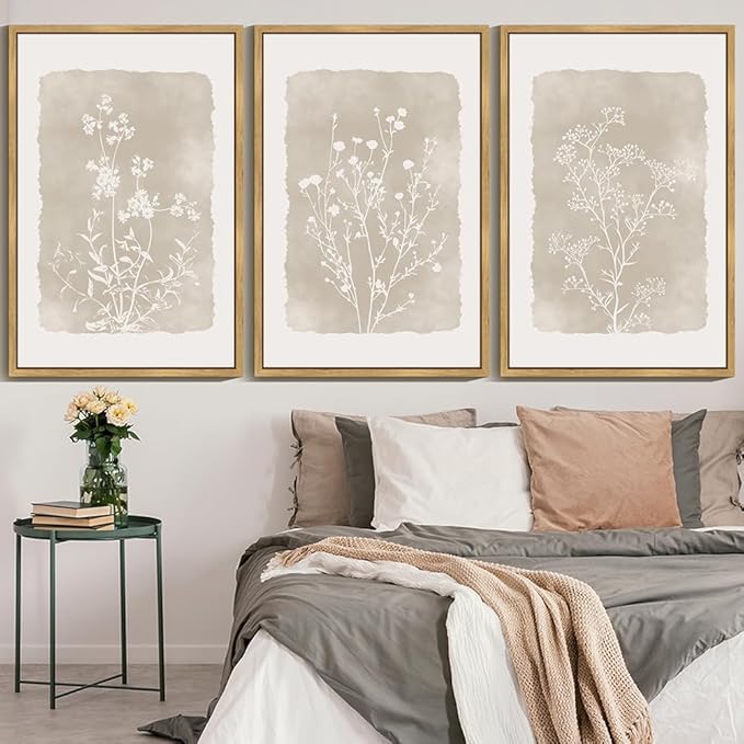Drsoum Botanical Flower Wall Art Framed Vintage Floral Wall Prints Wildflower Neutral Rustic Bohemain Artwork Farmhouse Bedroom Ready to Hang 24x36in Natural Framed