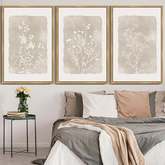 Drsoum Botanical Flower Wall Art Framed Vintage Floral Wall Prints Wildflower Neutral Rustic Bohemain Artwork Farmhouse Bedroom Ready to Hang 24x36in Natural Framed