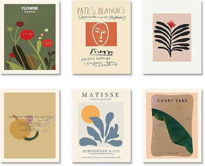 Habseligkeit Matisse Wall Art Prints, Abstract Bedroom Wall Decor, Posters for Girls' Room Aesthetic Vintage Set of 6, 11"×14" Unframed