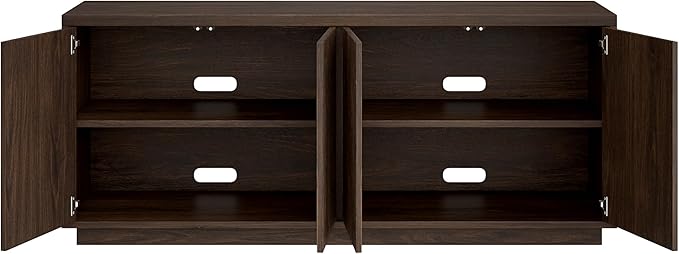 Henn&Hart Fluted TV Stand for TVs up to 65" with 2 Concealed Ribbed Storage Cabinets and Adjustable Shelves for Living Room, Family Room, or Office, Rich Brown