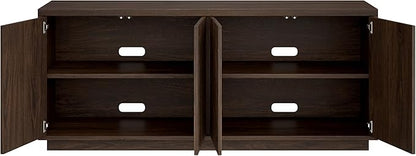 Henn&Hart Fluted TV Stand for TVs up to 65" with 2 Concealed Ribbed Storage Cabinets and Adjustable Shelves for Living Room, Family Room, or Office, Rich Brown