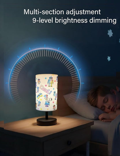 Kids Lamps for Bedrooms Boys, Robot Bedside Lamp 3-Color Small Linen Desk Lamp, 10 x 5.12 Inch with Integrated LED, for Boys & Girls Bedroom, Living Lighting Table Lamps Home Decoration