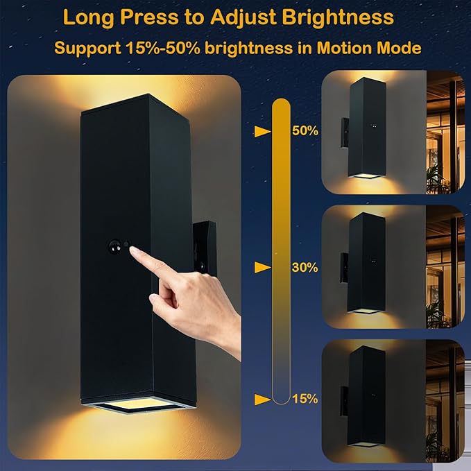 iYogaled Dusk to Dawn Motion Sensor Outdoor Wall Lights, Adjustable Brightness Exterior Light Fixtures with 3 Modes, 25ft Detection Waterproof Aluminum Fixture for Porch, Stairs, Garage, ETL Listed