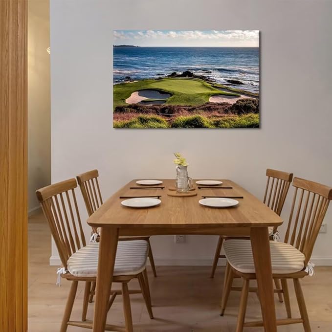 chenchenArt California Coastline Golf Course Wall Art Prints USA Golf Course Canvas Wall Decor for Living Room Bedroom Bathroom Home Decorations Painting Framed Ready to Hang(18''H x 24''W)
