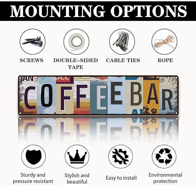 Coffee Bar Sign for Coffee Bar Decor, Retro Tin Metal Sign, Rustic Farmhouse Wall Decors, Wall Decorations, Vintage Home Decor for Kitchen, Coffees Corner Station Decors, 15.8x4 Inches