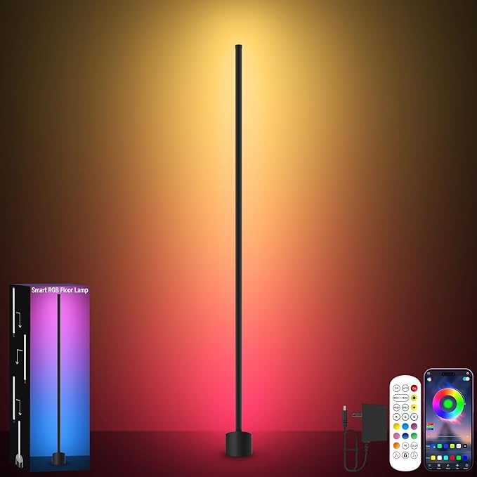 Tyute Corner Floor Lamp, RGB LED Lamp with Smart App and Remote Control Color Changing, Music Sync Ambience Lighting, Mood Lighting with 16 Million Colors for Bedroom Living Room Gaming Room