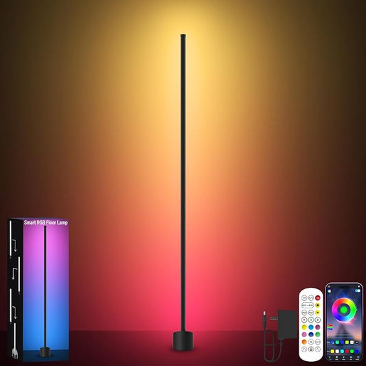 Tyute Corner Floor Lamp, RGB LED Lamp with Smart App and Remote Control Color Changing, Music Sync Ambience Lighting, Mood Lighting with 16 Million Colors for Bedroom Living Room Gaming Room