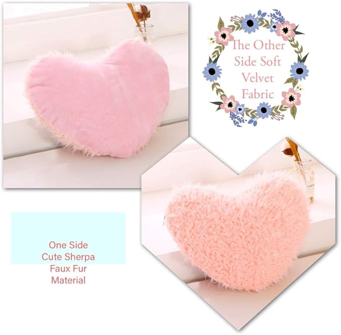 MOOWOO Pink Girl Heart Throw Pillow with Pillow Cover and Insert,Love Pillow，Valentines Day Decor, Shaggy Faux Fur Fluffy Pillow, Gift for Mothers,Girls (Pink,Heart Shape-15.7X15.7Inches)