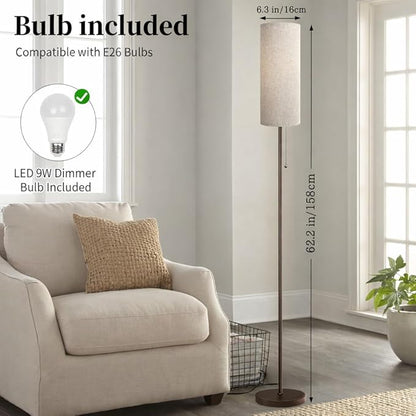 Ldeco Floor Lamp for Living Room, Modern Standing Lamps with Lampshade, Minimalist Tall Lamp with Chain Switch for Living Room, LED Bulb Included (Beige+Brown)