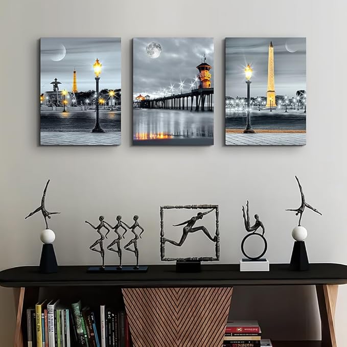 MHARTK66 Family Bedroom Wall Decor Canvas Wall Art for Living Room Modern Wall Decorations for Bathroom Night View Paintings Kitchen Canvas Art Hang Pictures Artwork Home Decoration 3 Pieces