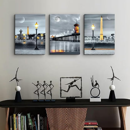 MHARTK66 Family Bedroom Wall Decor Canvas Wall Art for Living Room Modern Wall Decorations for Bathroom Night View Paintings Kitchen Canvas Art Hang Pictures Artwork Home Decoration 3 Pieces