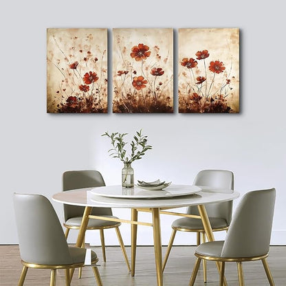 TTHYUEWS Boho Wall Decor for Bedroom Canvas Wall Art for Living Room Office Decorations Flowers Wall Pictures Watercolour Paintings Artwork Modern Aesthetic Bathroom Home Decor 3 Piece Ready To Hang