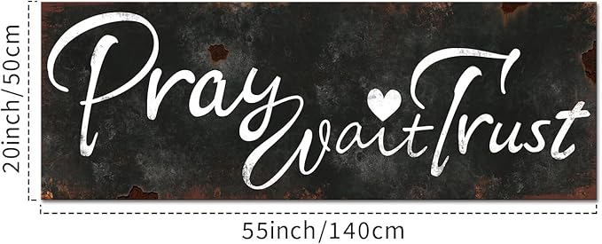 KREATIVE ARTS Pray Wait Trust Canvas Wall Art Rustic Faith Quote Sign Black and White Scripture Print Religious Christian Wall Decor for Bedroom Living Room Entryway Office Farmhouse Style Ready to Hang 20x55''